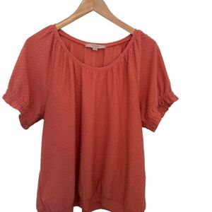 LOFT Orange Puff Sleeve Blouse Relaxed Style  Size L